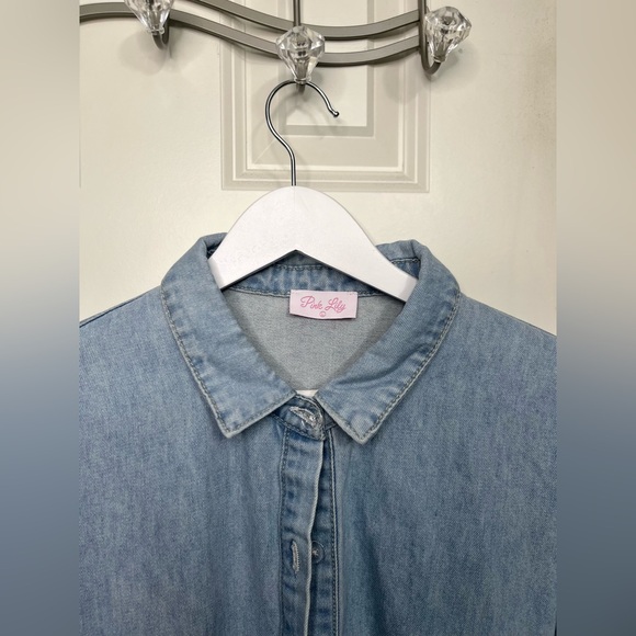 Pink Lily Long Sleeve Button Down Mini Dress NWOT - Picture 3 of 3